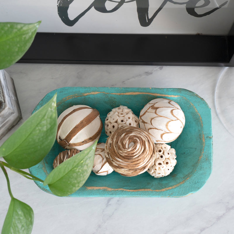 Hand-Carved Mini Rustic Dough Bowl - Teal