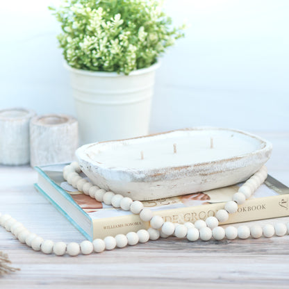 Rustic Wooden Bowl Candle- White